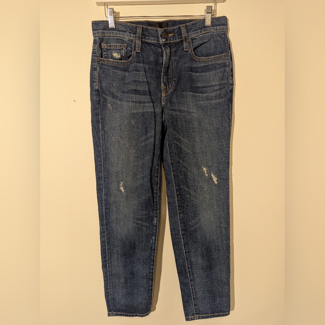 Vince Sz25 0 Blue Distressed Boyfriend Loose Fit Jeans Medium Wash